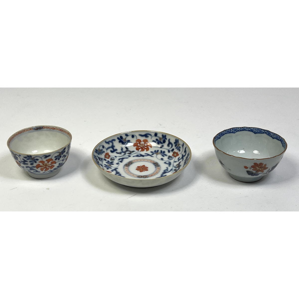 3pc Porcelain Cups and Saucer. Glazed