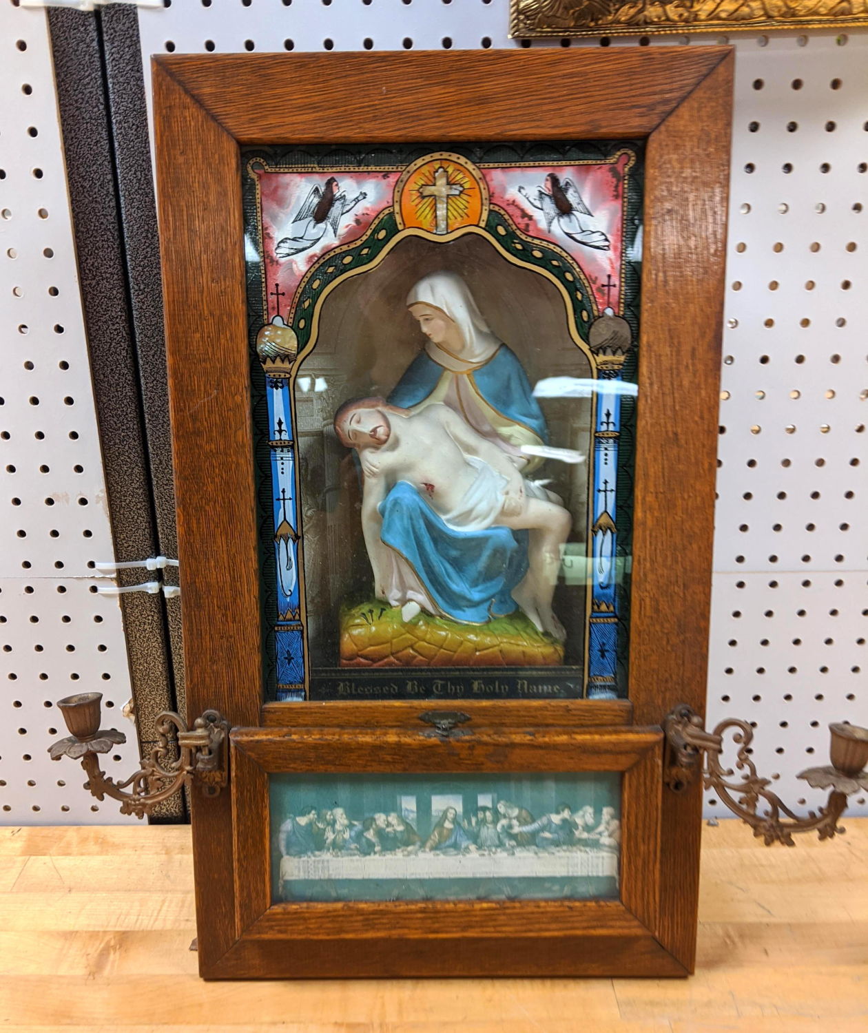 Oak Shadow Box religious Display.