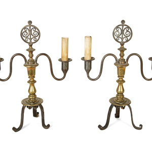 A Pair of Steel and Brass Candelabra 2a63b3