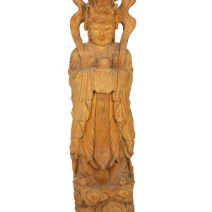 A Carved Wood Figure of Guanyin 20th 2a6437