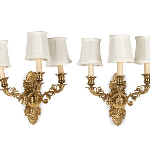 A Pair of Empire Style Brass Three Light 2a65f7