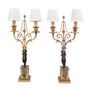 A Pair of French Gilt Metal and Marble