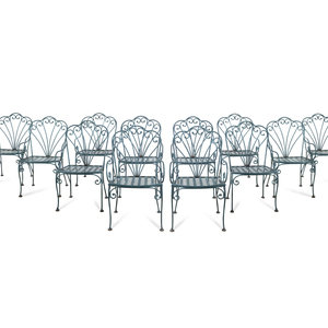 A Suite of Painted Steel Patio Furniture
comprising