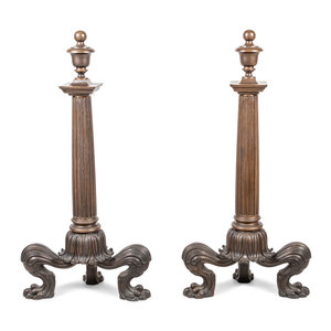 A Pair of Continental Bronze Andirons 20th 2a666a