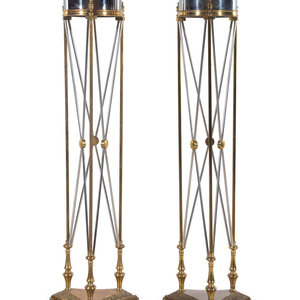 A Pair of Silvered and Gilt Brass
