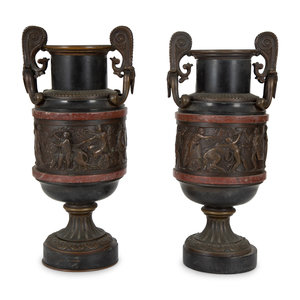 A Pair of Continental Bronze Urns