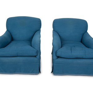 A Pair of Blue Linen Upholstered
