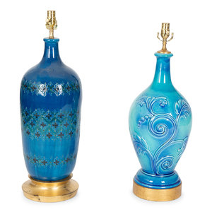 Two Blue Glazed Pottery Vases Mounted 2a6b2f