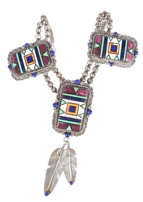 NAVAJO STERLING & MOSAIC NECKLACE, CHAVEZFabulous