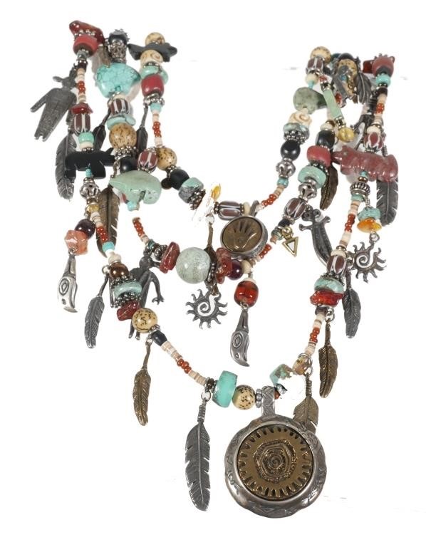 ROBERT SHIELDS INDIAN TRADE NECKLACEThree-strand