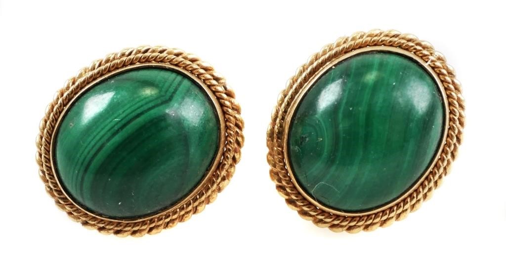 14K GOLD AND MALACHITE EARRINGSOval 2a45f3