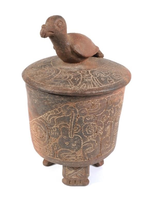 PRE-COLUMBIAN BIRD BOWL, LID, KARKASHIAN