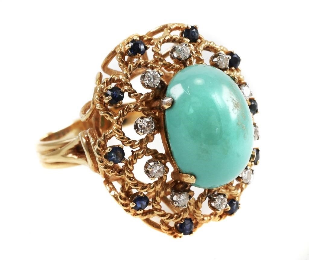 14K GOLD, TURQUOISE AND DIAMOND