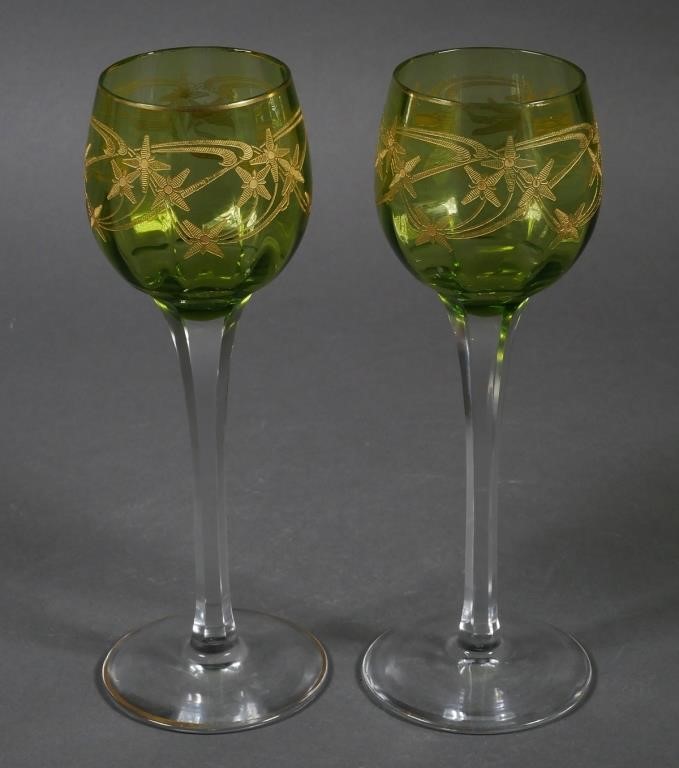  2 MOSER STYLE CUT GLASS WINE 2a45f6