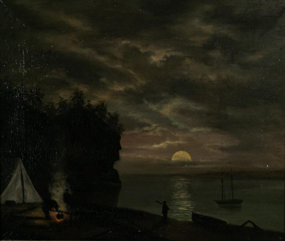 OIL ON CANVAS MOONLIGHT COASTAL