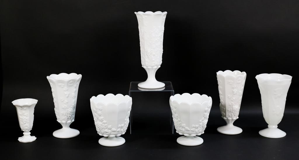 7 MILK GLASS VASES7 milk glass 2a4754