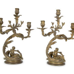 A Rococo Style Gilt Bronze Three-Light