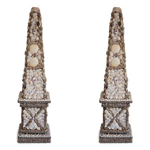 A Pair of Shell Encrusted Obelisks 20th 2a4b4c