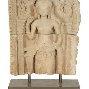 A Khmer Greystone Stele of an Aspara