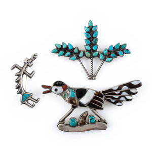 Navajo and Zuni Silver Pins / Brooches,