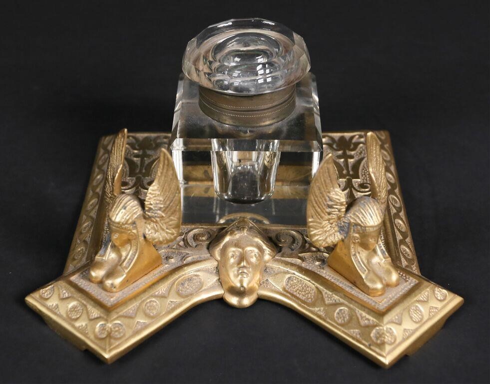 EGYPTIAN REVIVAL GILT BRONZE INKWELLGilt 2a4db1