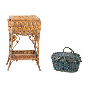 A Wicker Basket and Sewing Stand 20th 2a7b30