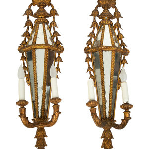 A Pair of Italian Giltwood Two Light 2a7bc9