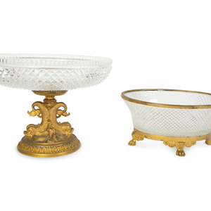 Two French Cut Crystal and Gilt