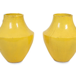 A Pair of Large Yellow-Glazed Pottery