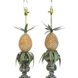 A Pair of Painted Metal Pineapple-Form