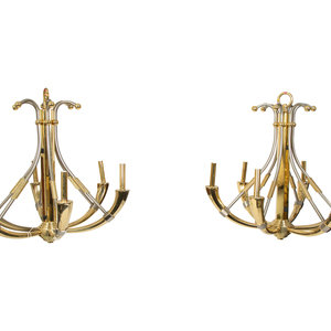 A Pair of Steel and Brass Chandeliers
