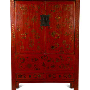 A Chinese Red Lacquer and Parcel