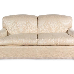 A Cream Damask Upholstered Two-Seat