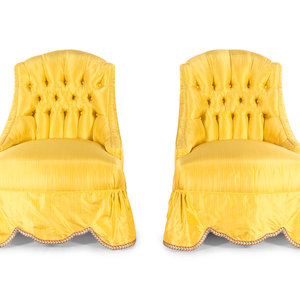 A Pair of Yellow Silk Button Tufted 2a7dfe