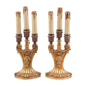 A Pair of Art Deco Gilt Bronze Three-Light