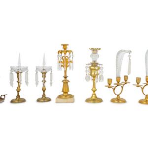 Seven Glass Mounted Brass Candlesticks Height 2a7f36