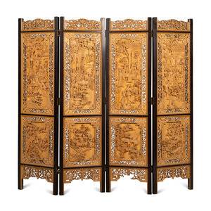 A Chinese Carved Wood Four Panel 2a7f97