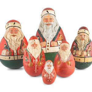 Six "Rolly Polly" Santa Figures
Early