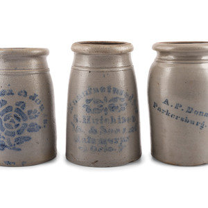 Three Cobalt-Decorated Stoneware Canning