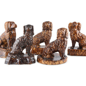 Five Rockingham Glaze Spaniel Figures
19th