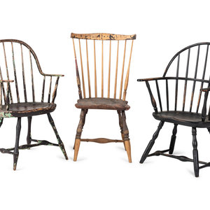 Three Paint Decorated Windsor Chairs 19th 2a8092