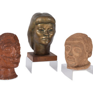Three Folk Art Sculpted Heads American  2a808c