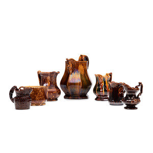 Seven Rockingham Glaze Pitchers 19th 2a80b2