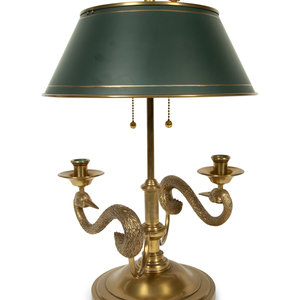 A Gilt Metal Bouilotte Lamp with Swans