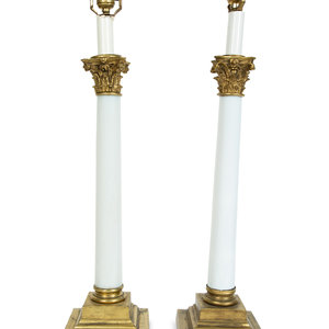 A Pair of White Opaline Glass and