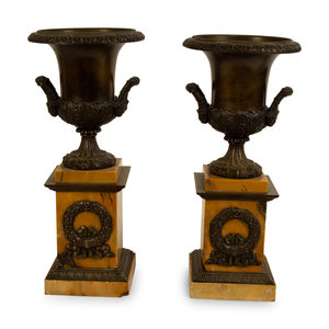 A Pair of French Bronze Urns on