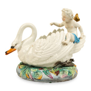 A Meissen Style Porcelain Swan-Form