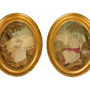 A Pair of English Silk Embroidered