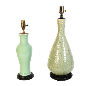 Two Green Glazed Vases Mounted as Lamps
20TH