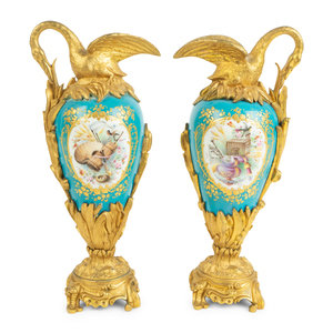 A Pair of Gilt Bronze Mounted Sevres